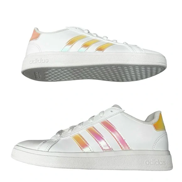 Adidas Grand Court 2.0 Kids Sneakers Size 3 White Multicolor Stripes BNIB Unisex - Picture 7 of 9
